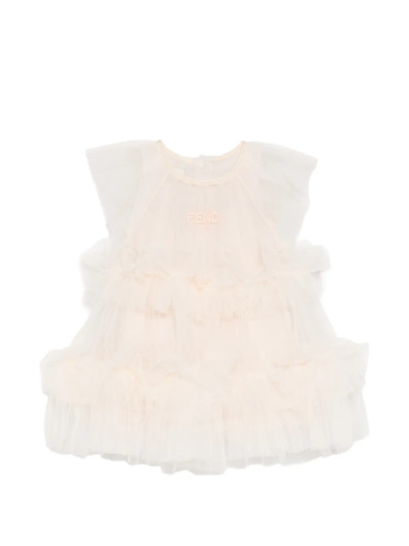  Fendi Kids Ruffled Dress - Neutrals 