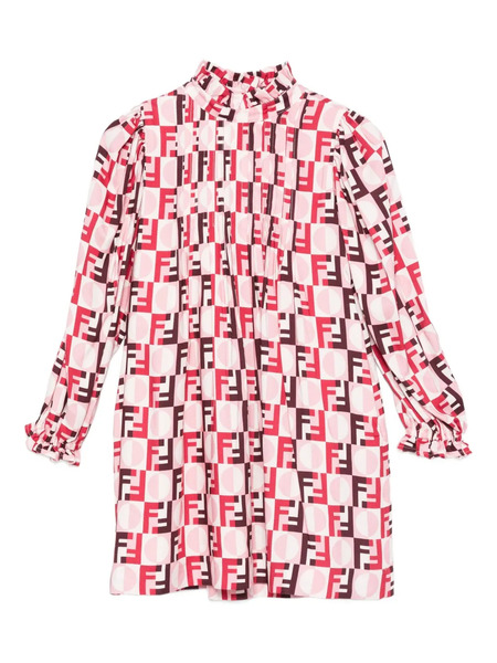  Fendi Kids Ruffled Printed Dress - Pink 