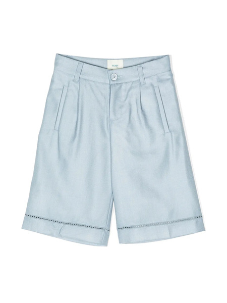  Fendi Kids Turn-up Hem Silk-wool Shorts - Blue 