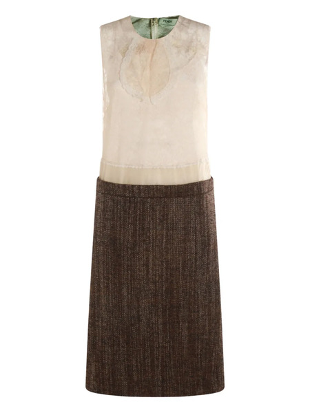  Fendi Lace-panel Tweed Dress - Neutrals 