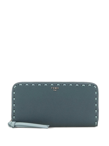  Fendi Large Peekaboo Stitched Leather Wallet - Blue 