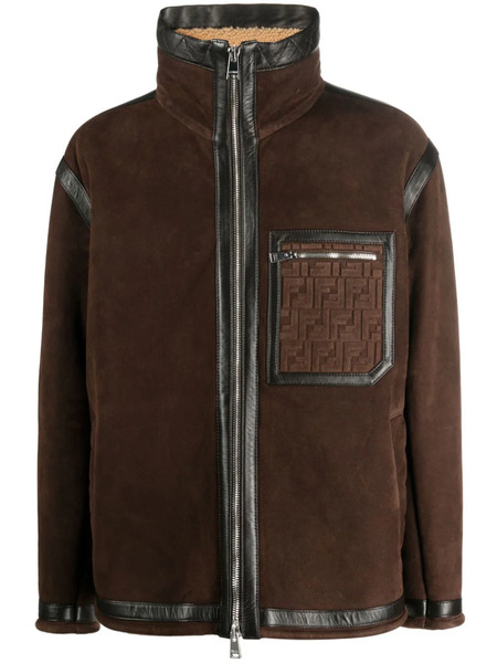  Fendi Logo-embossed Shearling Jacket - Brown 