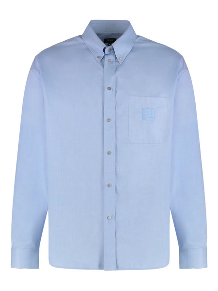  Fendi Logo-embroidered Chest-pocket Shirt - Blue 