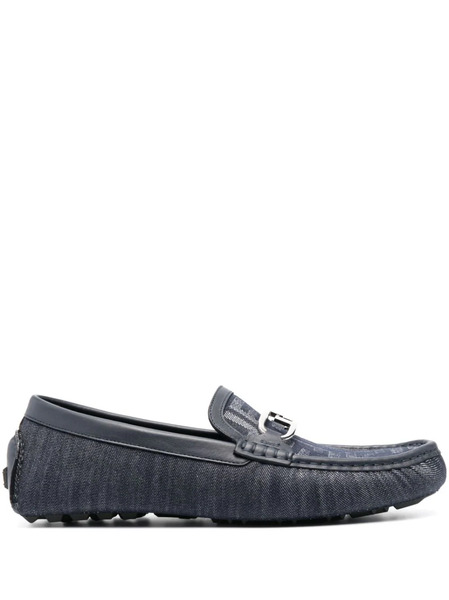  Fendi Logo-plaque Leather Loafers - Blue 