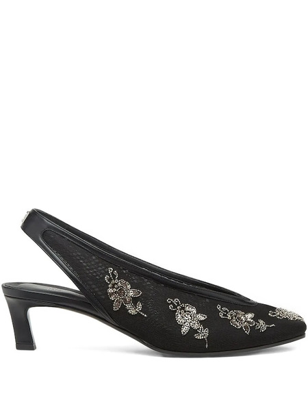 Fendi 46mm Embellished Slingback Heeled Pumps - Black 