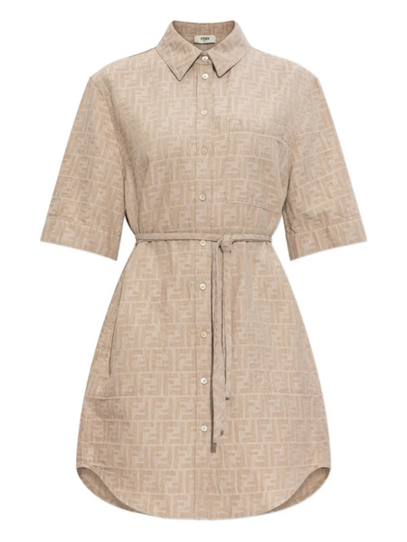  Fendi Monogram-logo Shirt Dress - Neutrals 