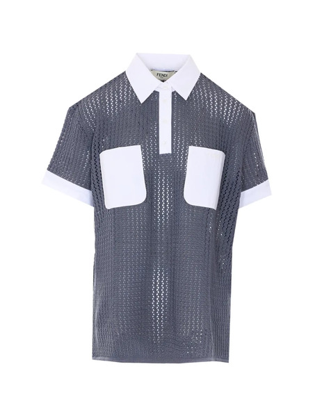  Fendi Open-knit Polo Top - Grey 