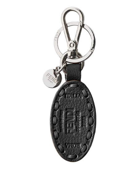  Fendi Oval-frame Leather Keyring - Black 