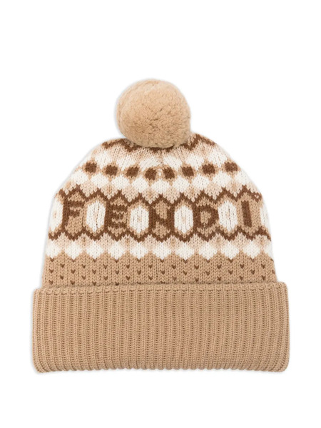  Fendi Pompom Nordic Beanie - Neutrals 