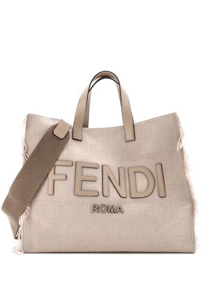  Fendi Pre-owned Logo Shopper Fringe Canvas Large Tote Bag - Brown 