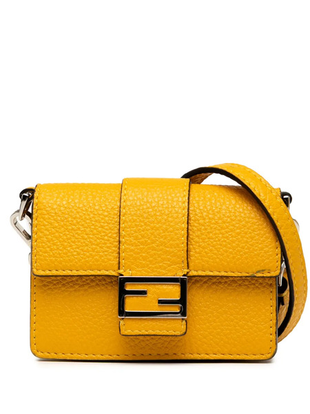  Fendi Pre-owned 2010-2025 Micro Leather Flat Baguette Crossbody Bag - Yellow 