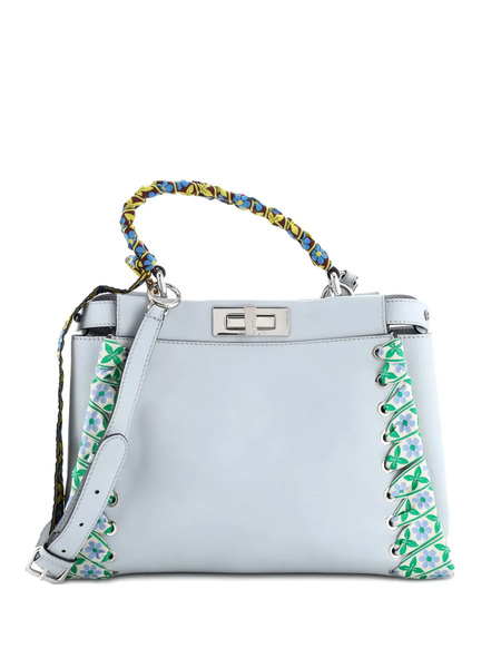  Fendi Pre-owned Peekaboo Bag Leather With Ribbon Whipstitch Regular Satchel - Grey 