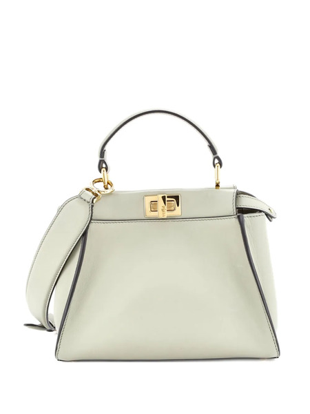  Fendi Pre-owned Peekaboo Iconic Bag Leather With Zucca Embroidered Canvas Interior Mini Satchel - Green 