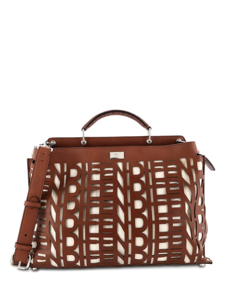  Fendi Pre-owned Peekaboo Iconic Essential Bag Laser Cut Leather And Canvas Large Satchel - Brown 