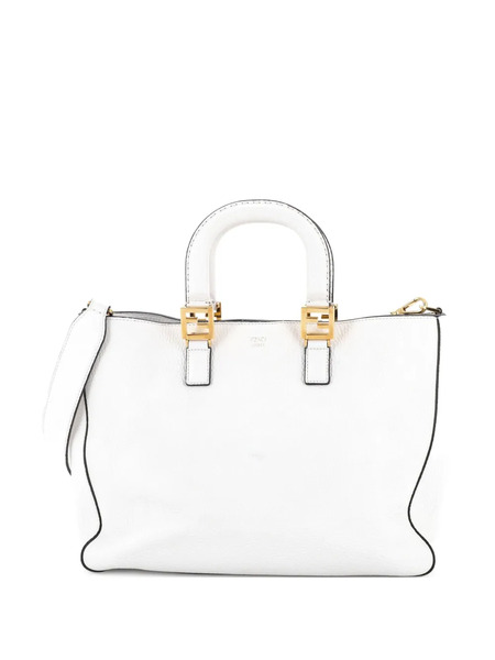  Fendi Pre-owned Selleria Ff Handle Tote Leather Medium Satchel - White 