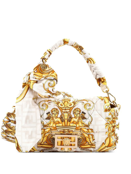  Fendi Pre-owned X Versace Fendace Baguette Nm Bag Quilted Printed Silk Medium Shoulder Bag - Neutrals 