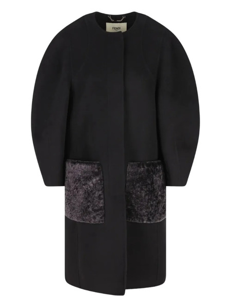  Fendi Puff-sleeve Velvet-pocket Coat - Black 