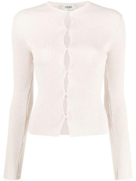  Fendi Ribbed-knit Cotton-blend Cardigan - Neutrals 