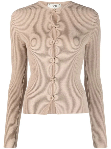  Fendi Ribbed-knit Cotton-blend Cardigan - Neutrals 