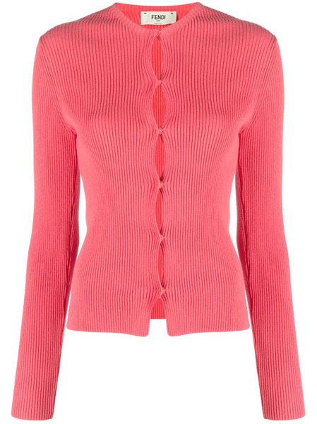  Fendi Ribbed-knit Cotton-blend Cardigan - Pink 