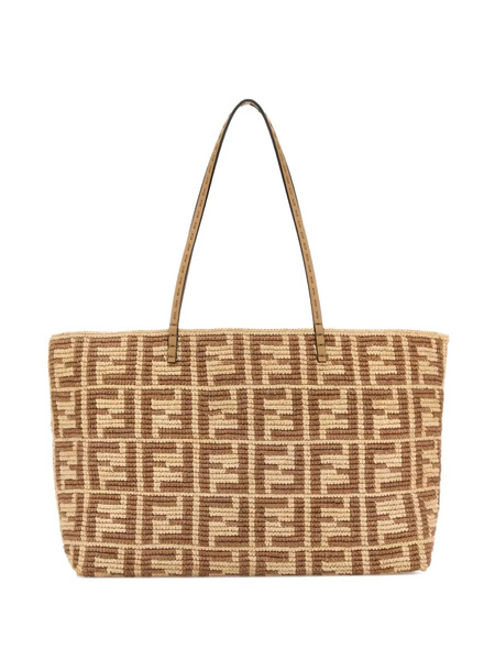  Fendi Roll Large Embroidered Tote Bag - Neutrals 