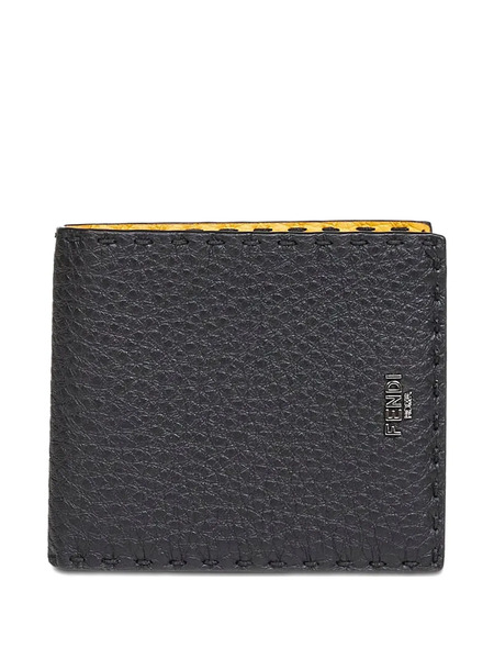  Fendi Roma Logo Stitched Leather Wallet - Black 