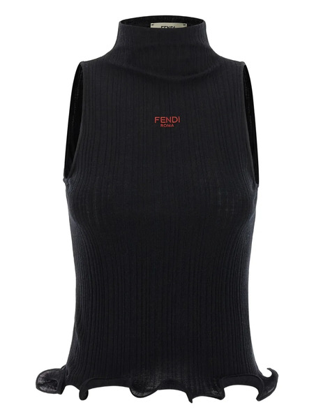  Fendi Ruffled High-neck Top - Black 