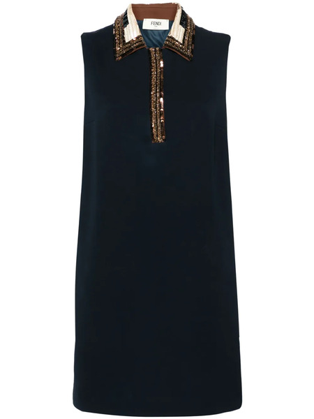  Fendi Sequined-trim Polo Minidress - Blue 