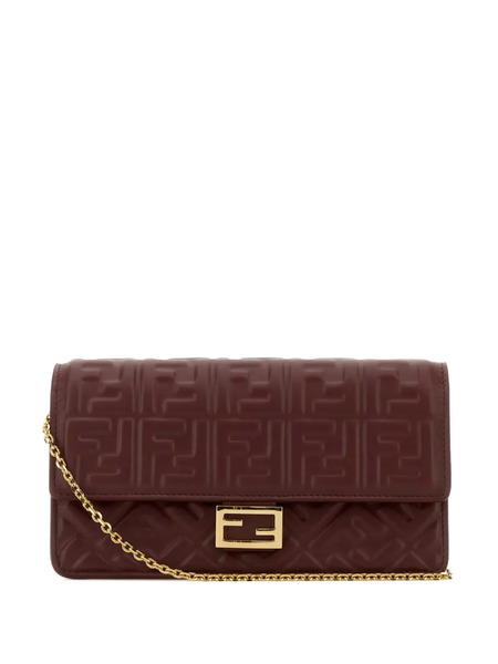  Fendi Small Baguette Embossed Shoulder Bag - Brown 