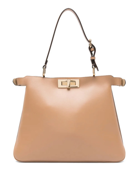  Fendi Turnlock Handle Tote Bag - Brown 