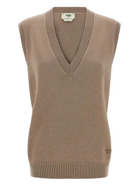  Fendi V-neck Cashmere Tank Top - Brown 