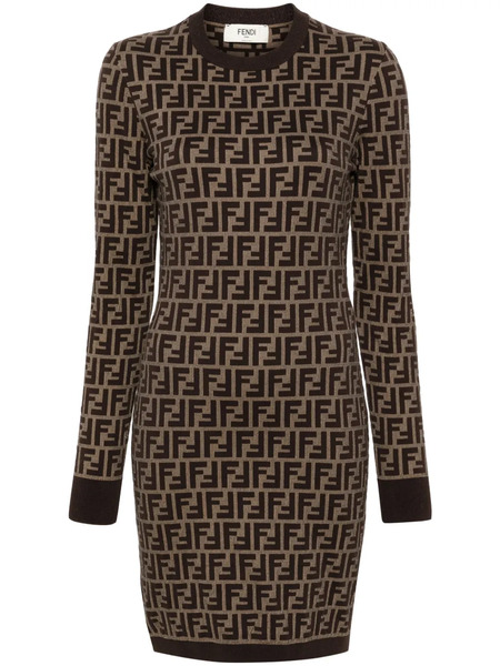  Fendi Zucca Long-sleeved Minidress - Brown 