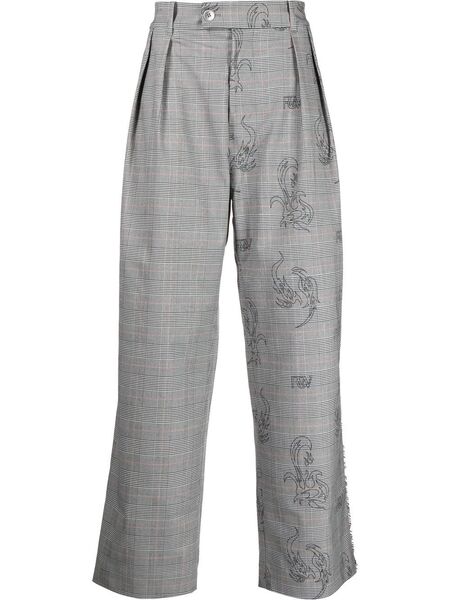  Feng Chen Wang Plaid Straight-leg Trousers - Grey 