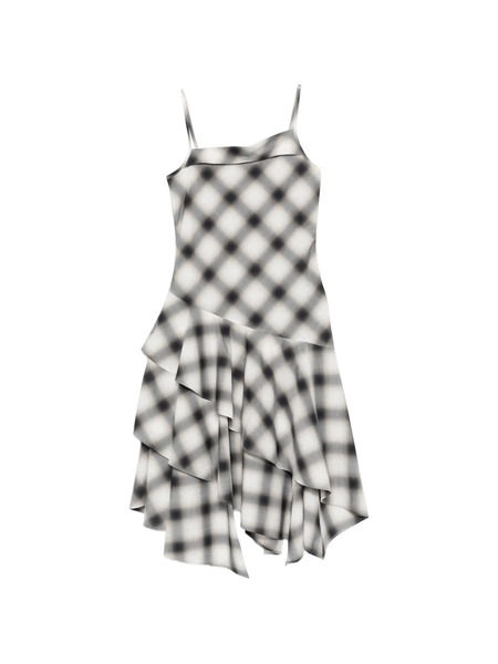 Feng Chen Wang Ruffled-detail Check-pattern Midi Dress - Black 