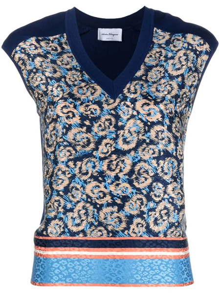  Ferragamo All-over Graphic-print V-neck Vest - Blue 