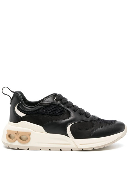  Ferragamo Almond-toe Panelled Leather Sneakers - Black 