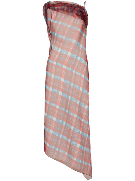  Ferragamo Asymmetric-hem Plaid Organza Dress - Red 