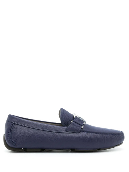  Ferragamo Blue Logo Plaque Loafers 