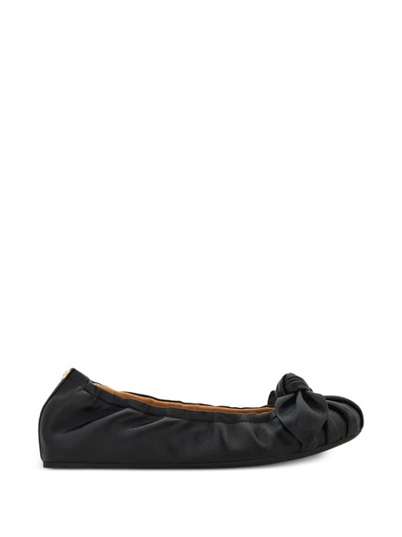 Ferragamo Bow-detail Draped Leather Ballet Flats - Black 