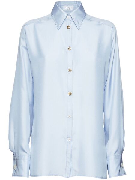  Ferragamo Button-front Satin Shirt - Blue 