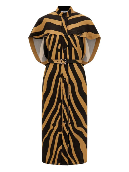  Ferragamo Buttoned Belt Twill Mini Dress - Brown 