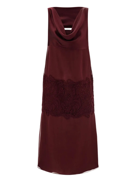 Ferragamo Cowl-neck Lace-insert Midi Dress - Red 