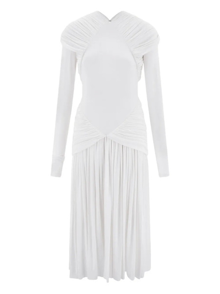  Ferragamo Draped Midi Dress - White 