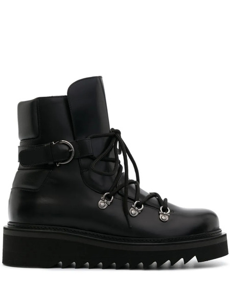  Ferragamo Elimo Lace-up Leather Combat Boots - Black 