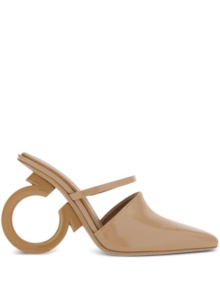  Ferragamo Elina 75mm Leather Mules - Neutrals 