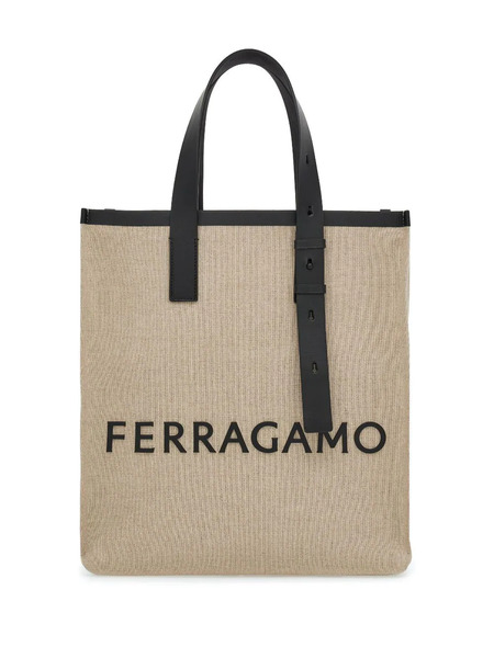  Ferragamo Embossed-logo Leather Tote Bag - Neutrals 