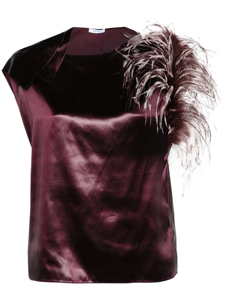 Ferragamo Feather-bouquet Asymmetric Top - Purple 