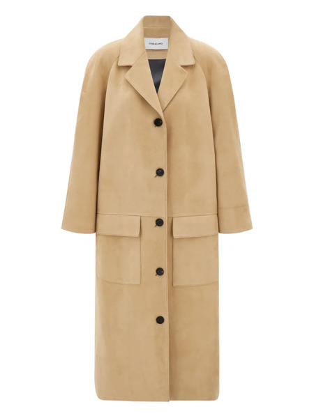  Ferragamo Flap-pocket Suede Coat - Neutrals 
