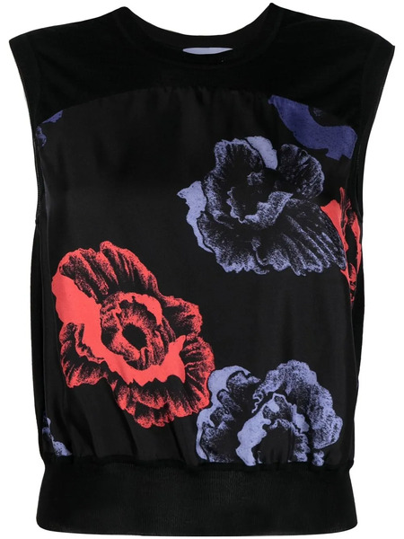  Ferragamo Floral-print Sleeveless Top - Black 