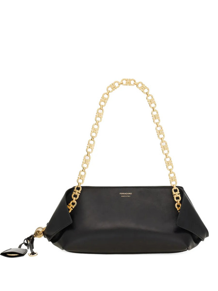  Ferragamo Folded Chain-link Shoulder Bag - Black 